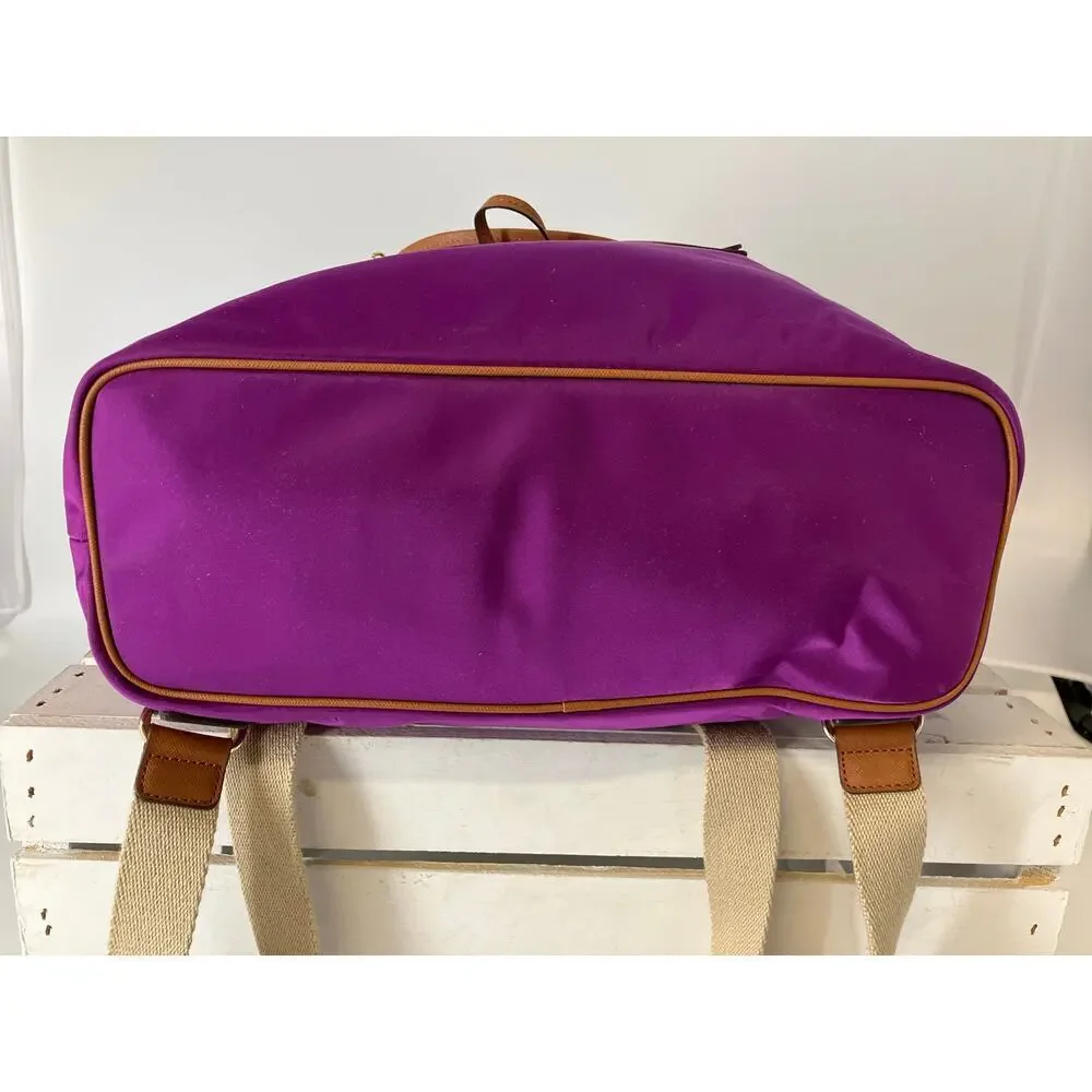 MICHAEL KORS, LARGE PURPLE, BROWN NYLON LOCK CHARM BACKPACK
